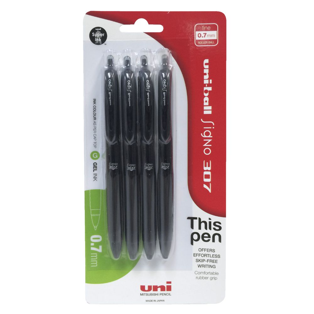 Uni-Ball Signo 307 Retractable Gel Pens Black 4 Pack